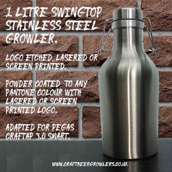1 Litre Blank Stainless Steel Swing Top Growler - CraftBeer Growlers Ltd - Growler, Stainless Steel Growler - Growlers - Draught Beer - Beer Dispenser Units - Kegs
